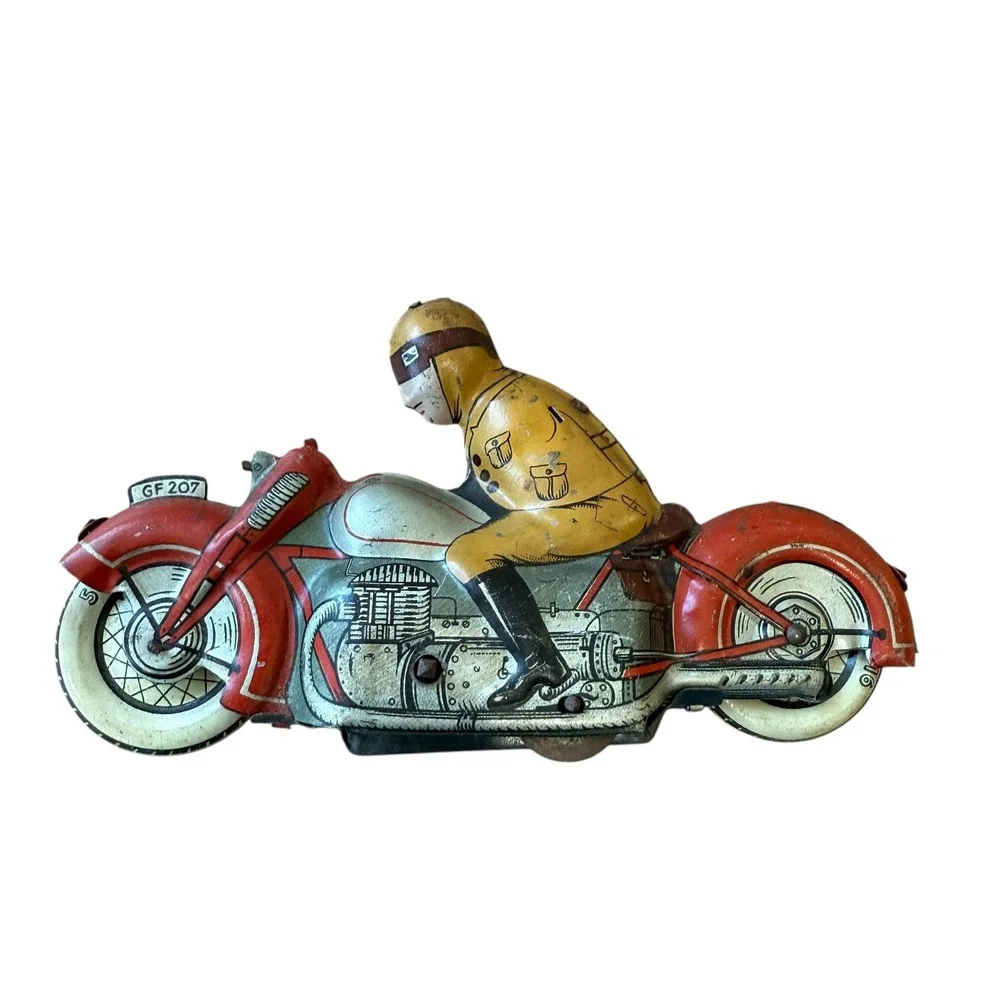 Vintage Arnold A643‎ Model Tin Toy Motorcycle with Rider Union Cord A643 GF207